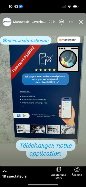 Programme de fidélisation - Paiment par téléphone pour professionnel et particulier à la laverie Marowash à Narbonne (11)
